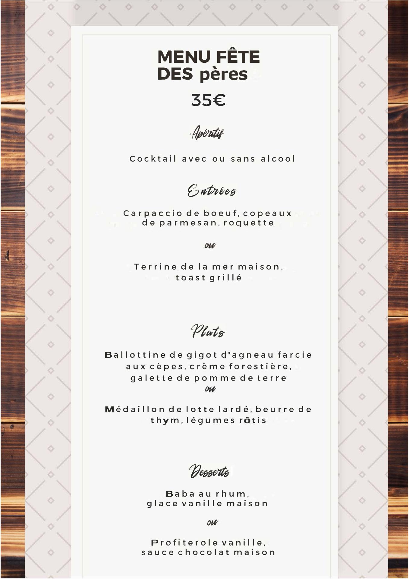 Menu fetes des peres